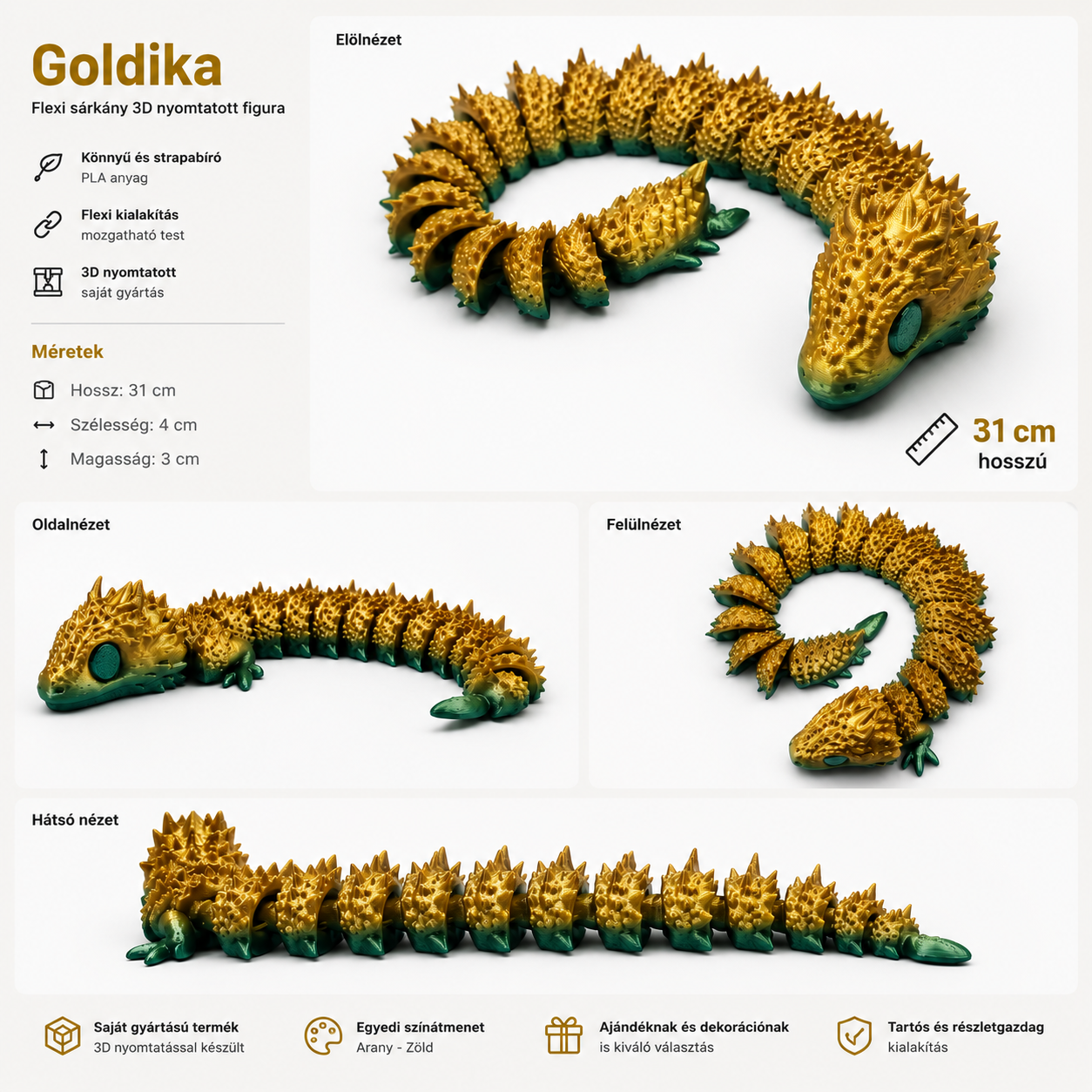 Goldika – Flexi sárkány kígyó 3D nyomtatott figura