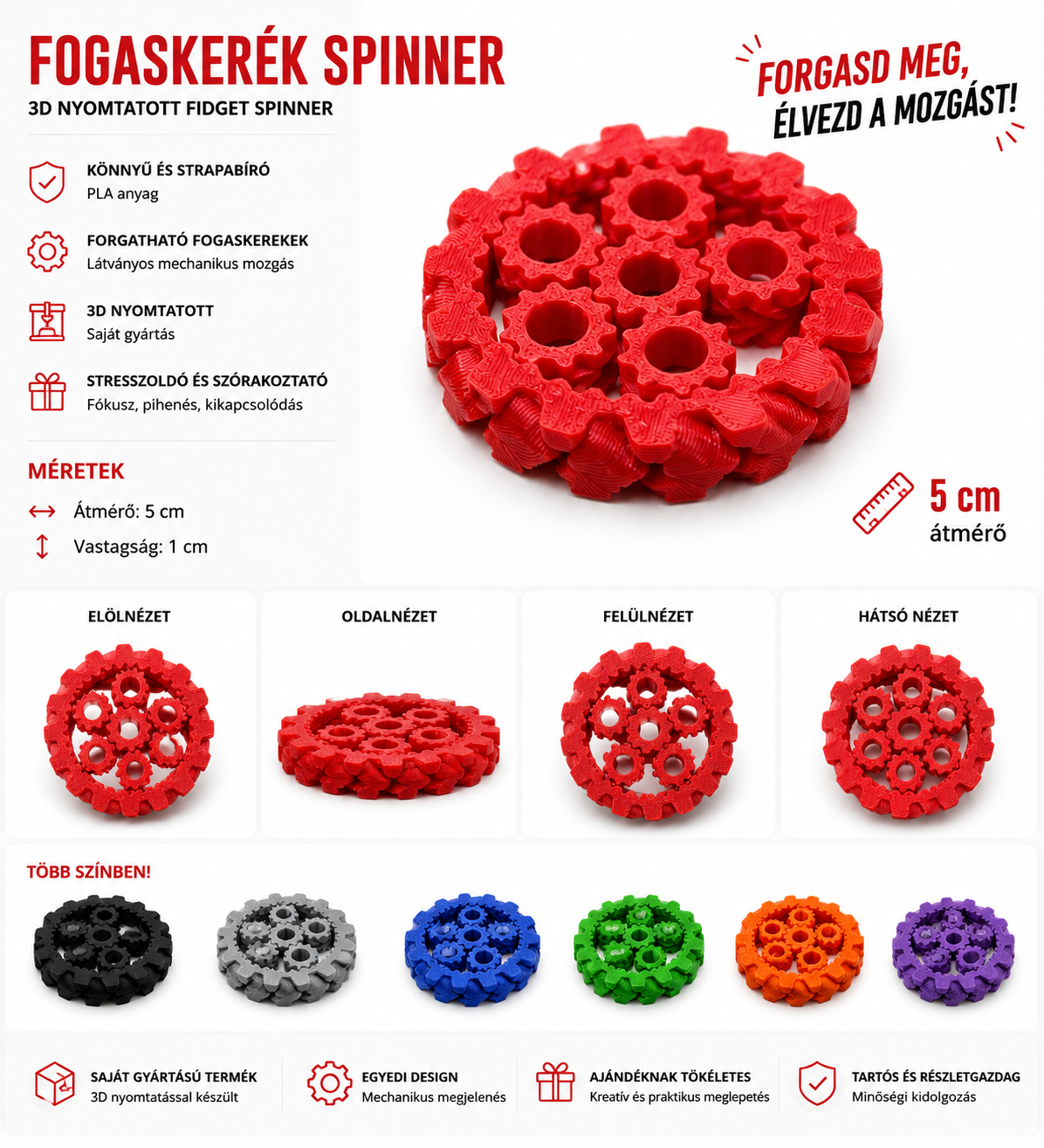 Fogaskerék Spinner – 3D nyomtatott fidget spinner