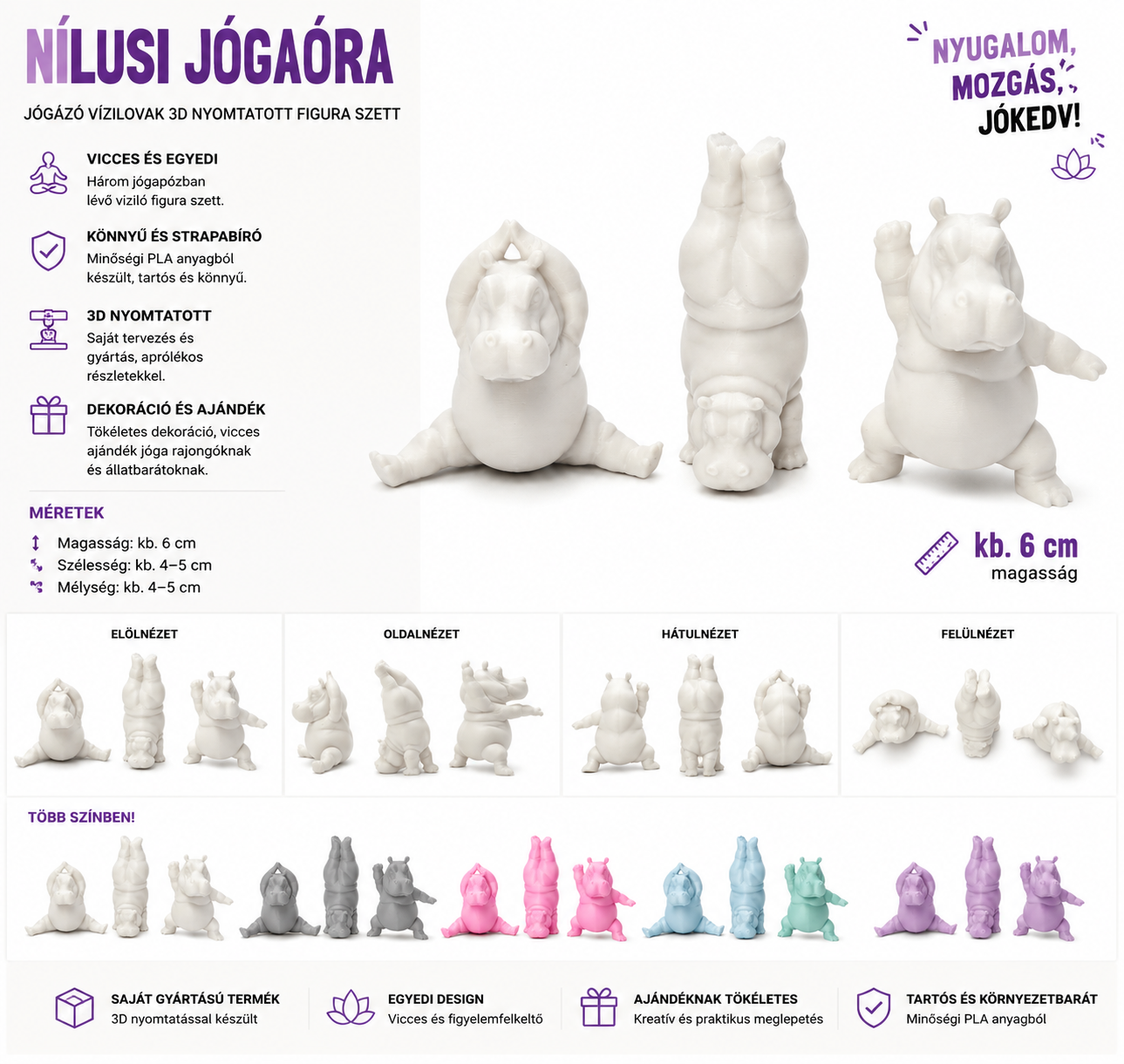 Nílusi Jógaóra – Jógázó Vízilovak 3D nyomtatott figura szett