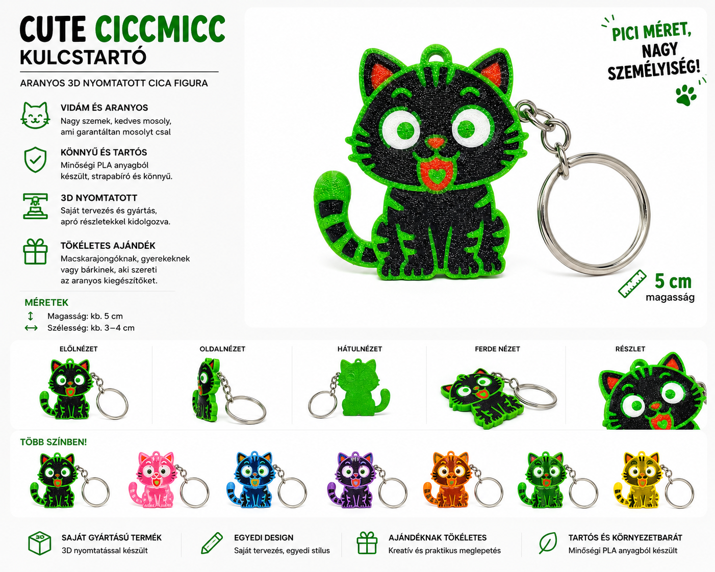 Cute Ciccmicc Kulcstartó – 3D Nyomtatott Cica Figura