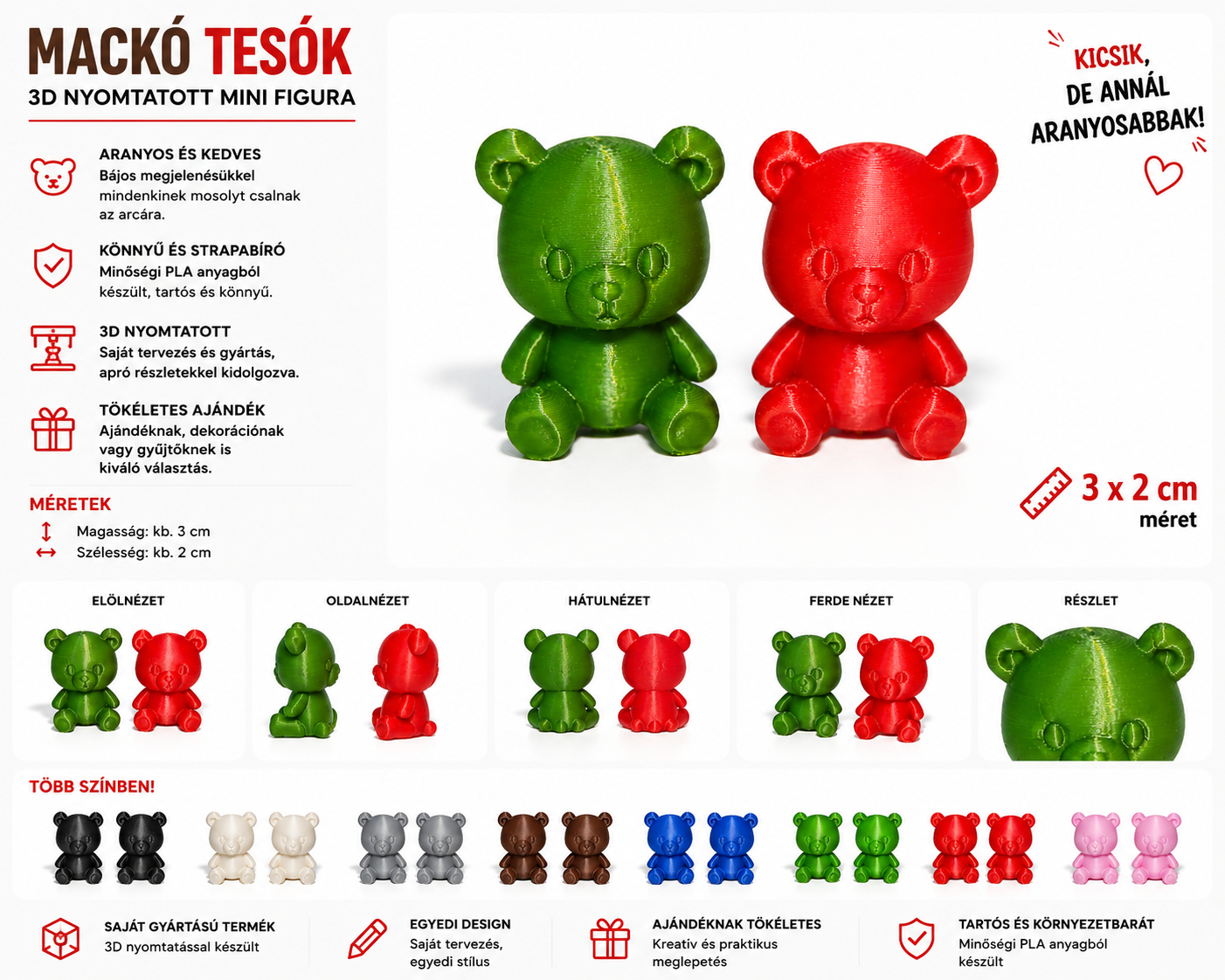 Mackó Tesók – 3D Nyomtatott Mini Medve Figura