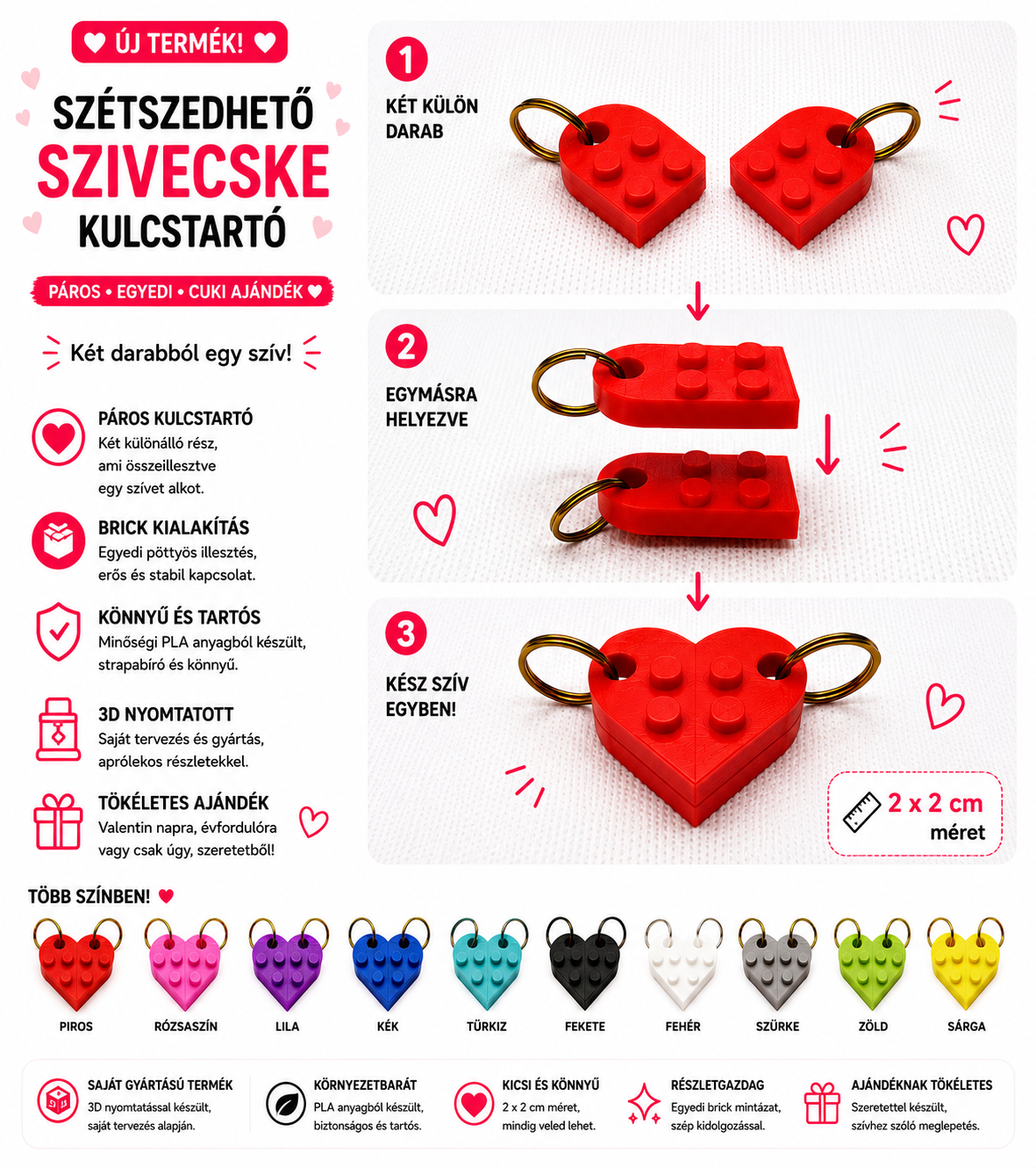 Szétszedhető Szivecske Kulcstartó