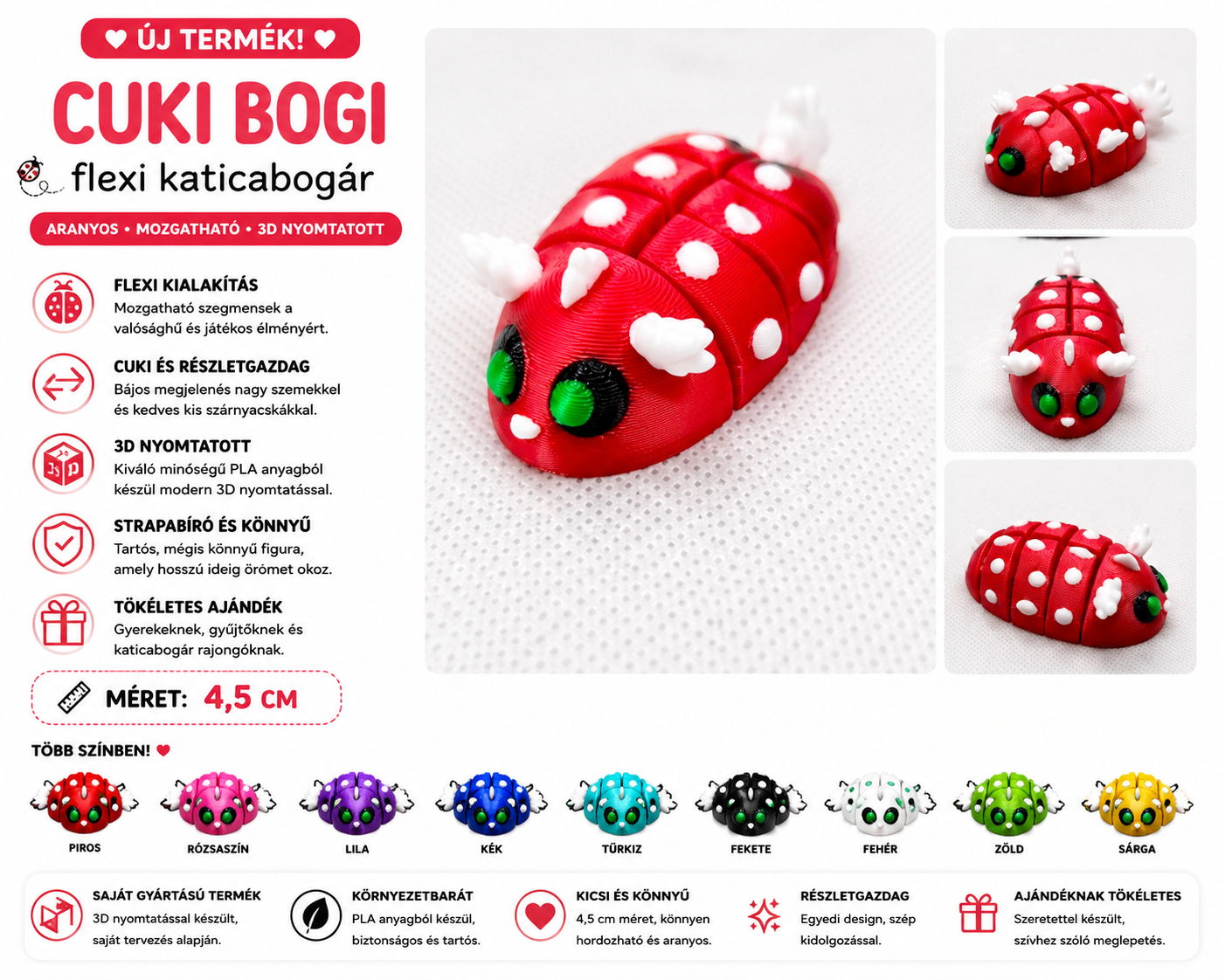 Cuki Bogi – Flexi Katicabogár 3D Nyomtatott Figura (4,5 cm)