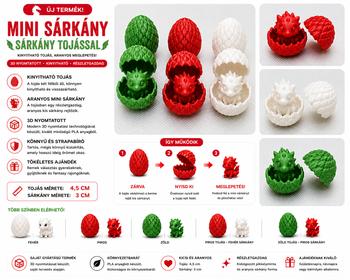 Mini Sárkány Tojással – Kinyitható Sárkánytojás, 4,5 cm