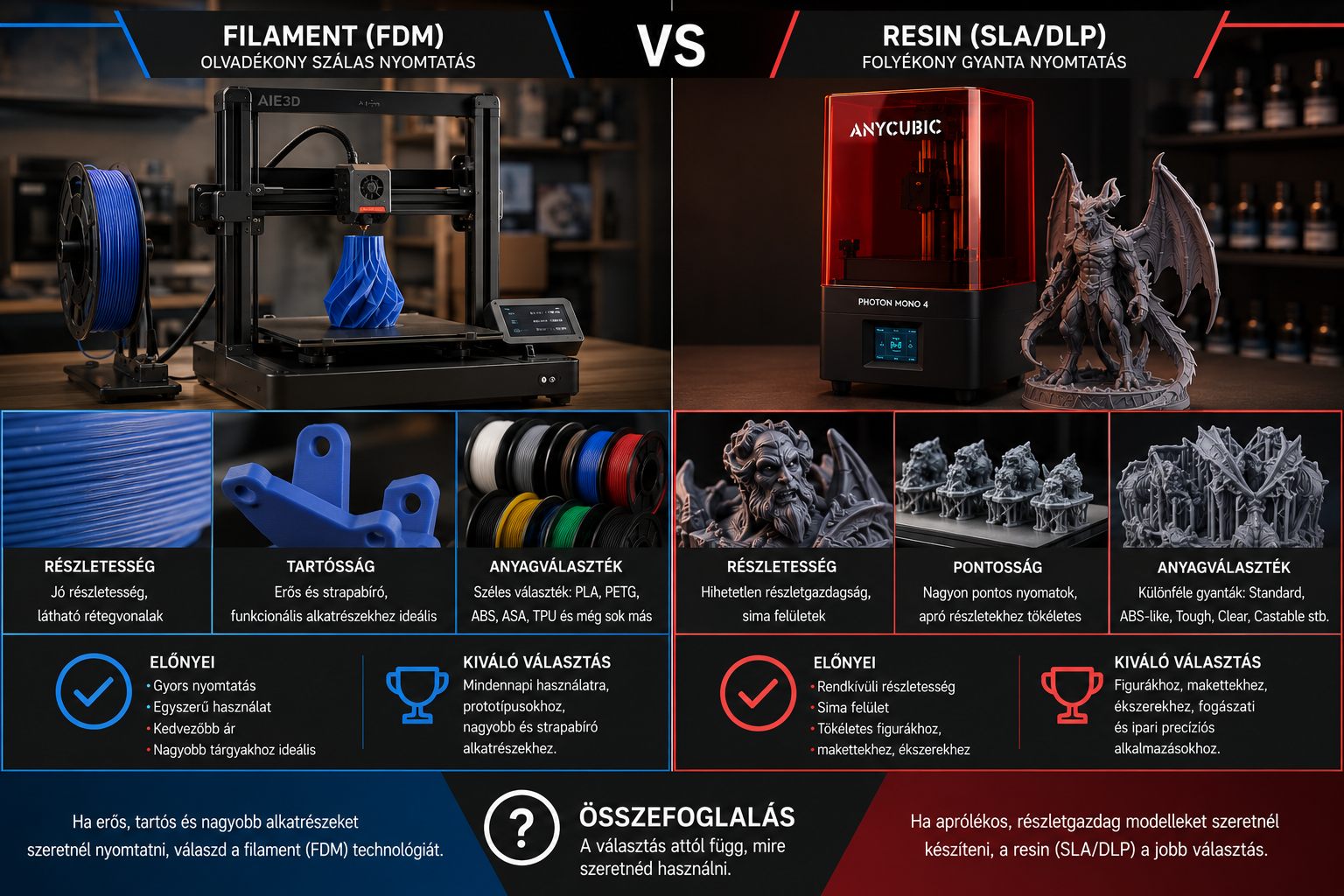 Resin vs Filament – Melyik 3D nyomtatás jobb?